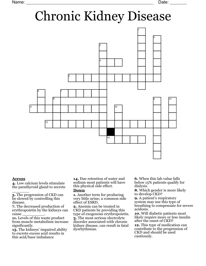 Chronic Kidney Disease Crossword