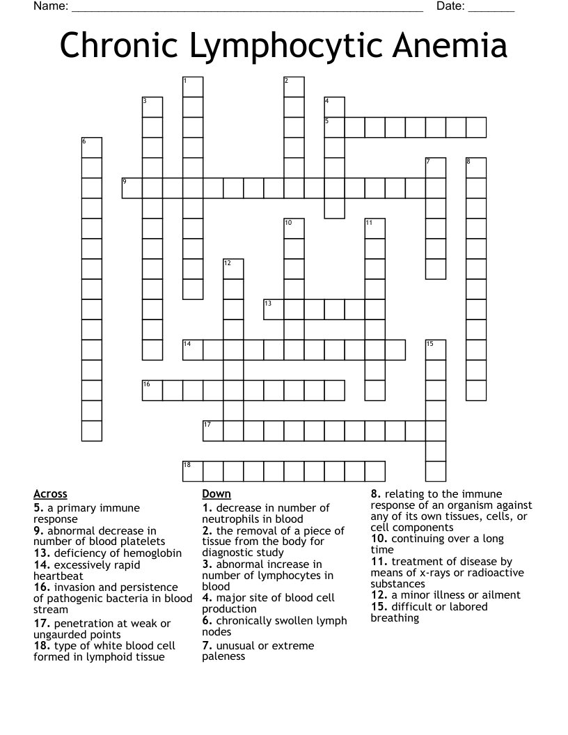 Chronic Lymphocytic Anemia Crossword