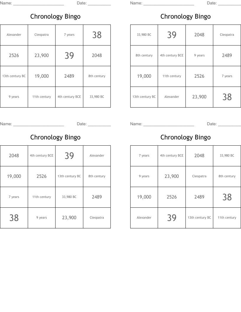 Chronology Bingo