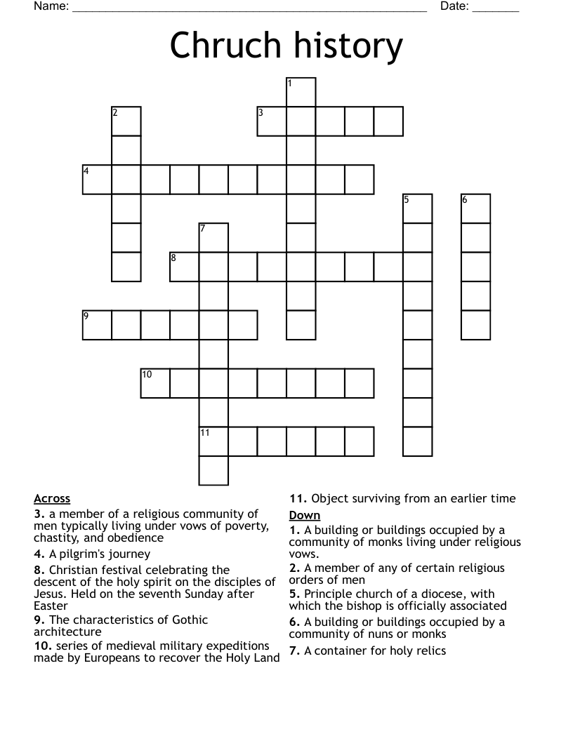 Chruch history Crossword