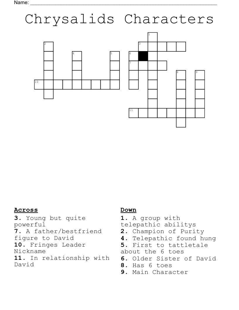 Chrysalids Characters Crossword