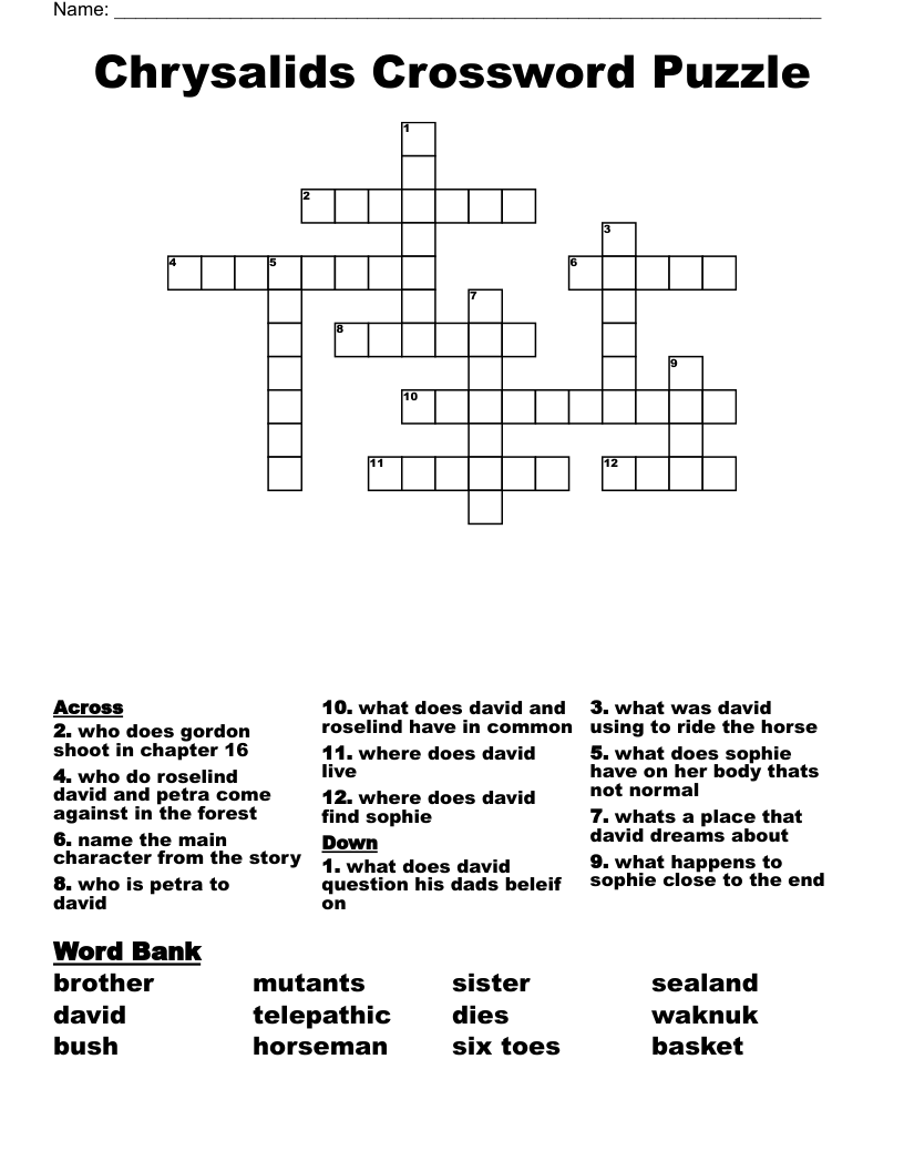 Chrysalids Crossword Puzzle