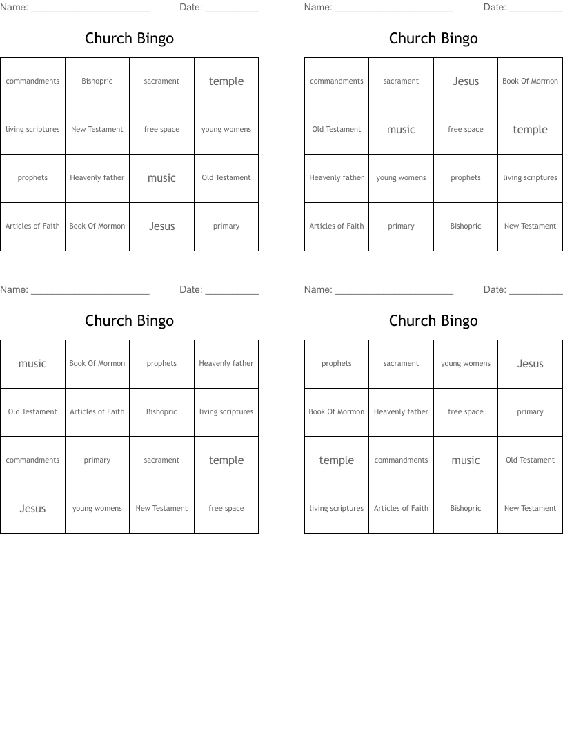 Church Bingo