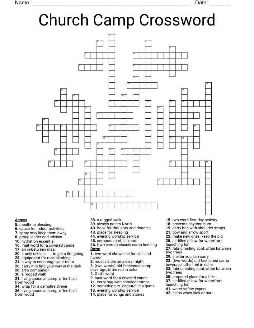 Church Camp Crossword