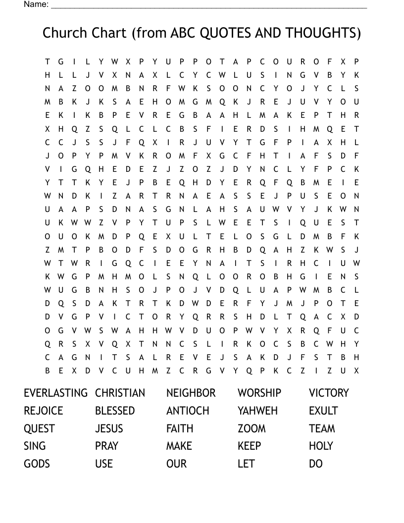 Church Chart (from ABC QUOTES AND THOUGHTS) Word Search