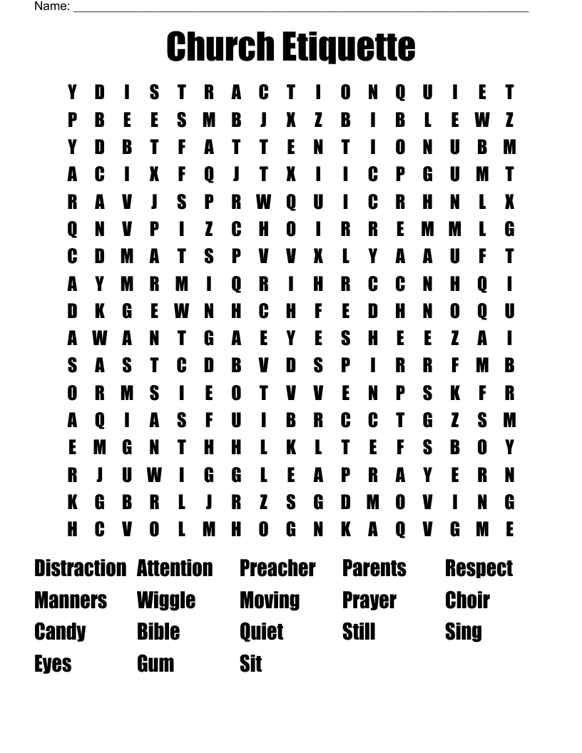 Church Etiquette  Word Search