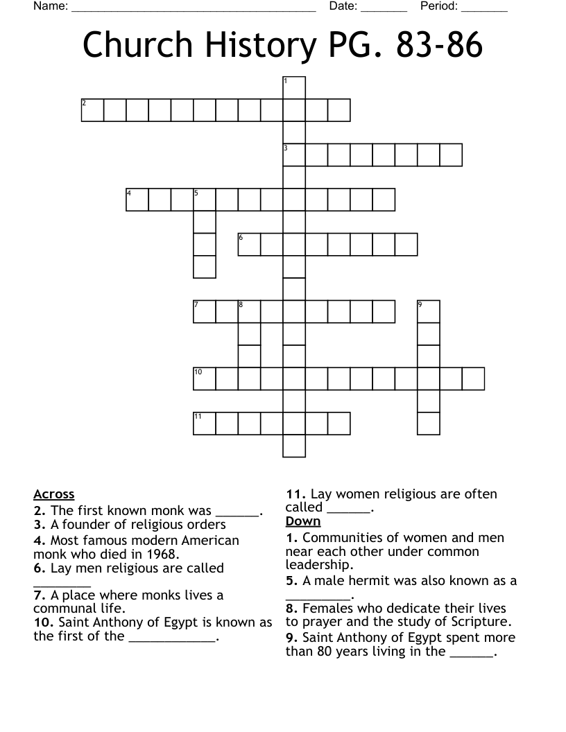 Church History PG. 83-86 Crossword