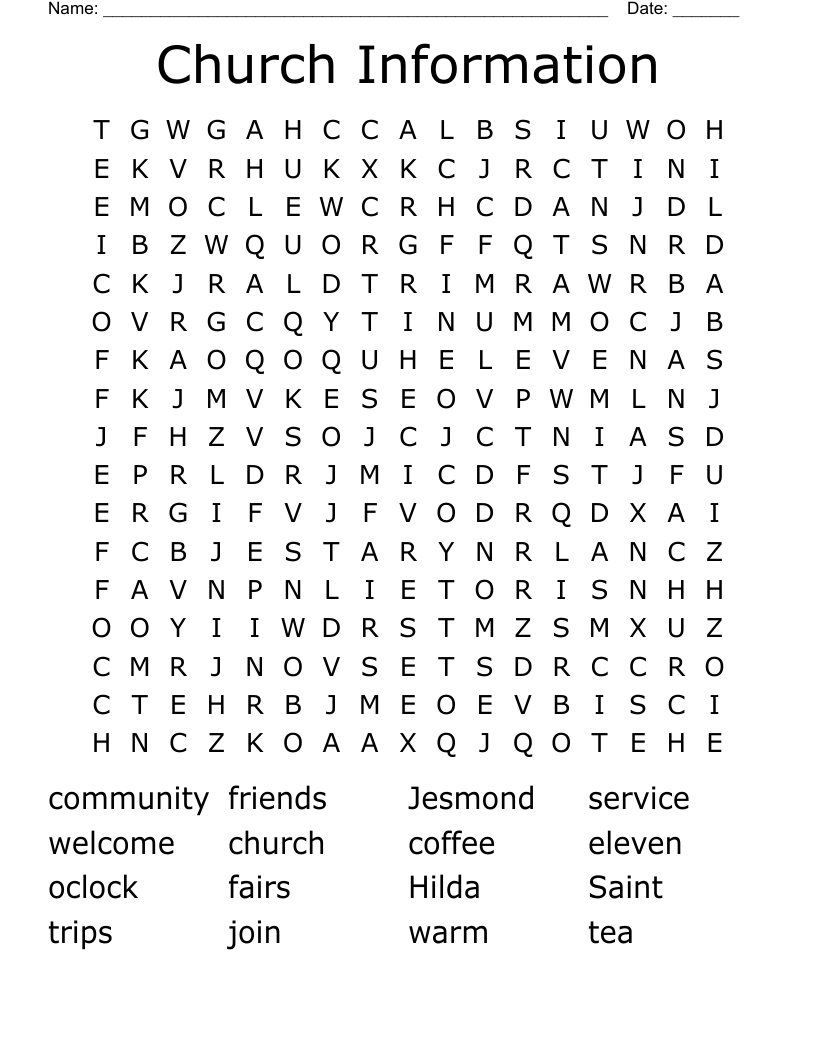 Church Information Word Search