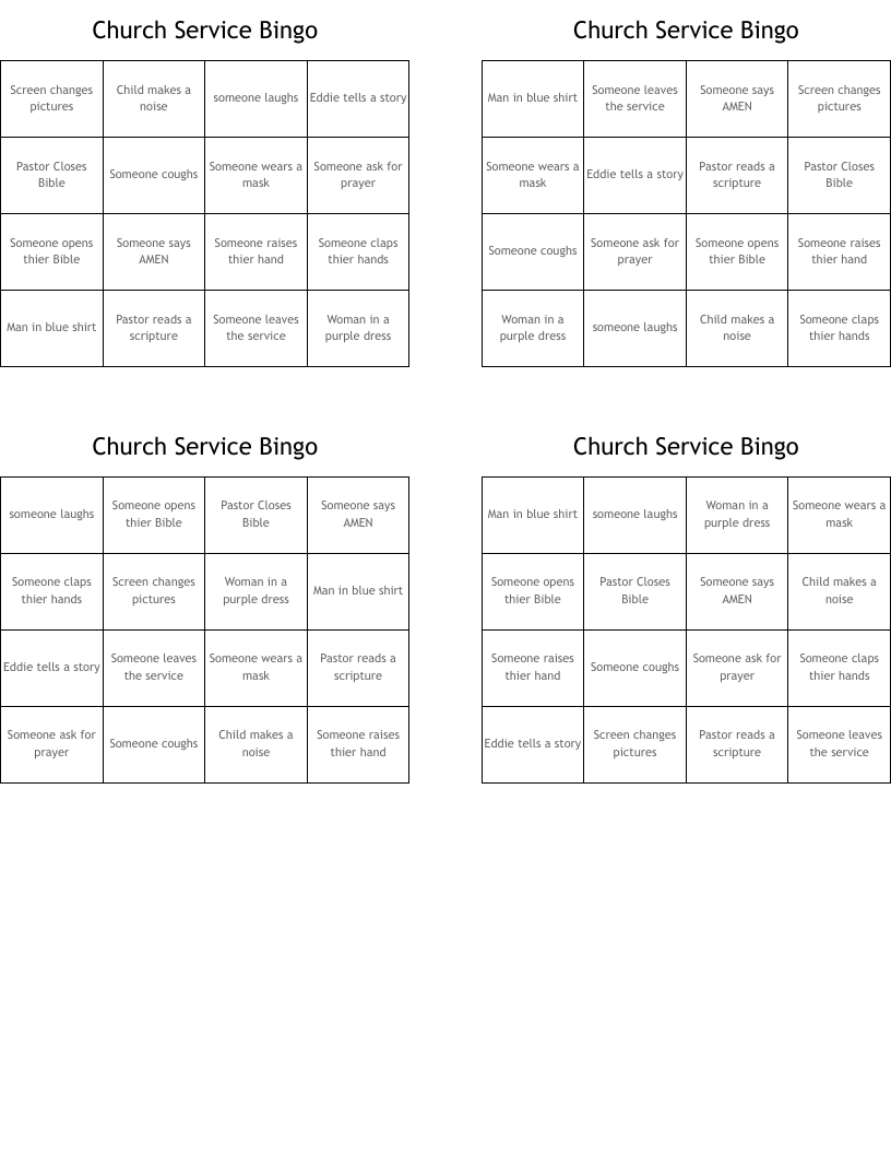 Church Service Bingo