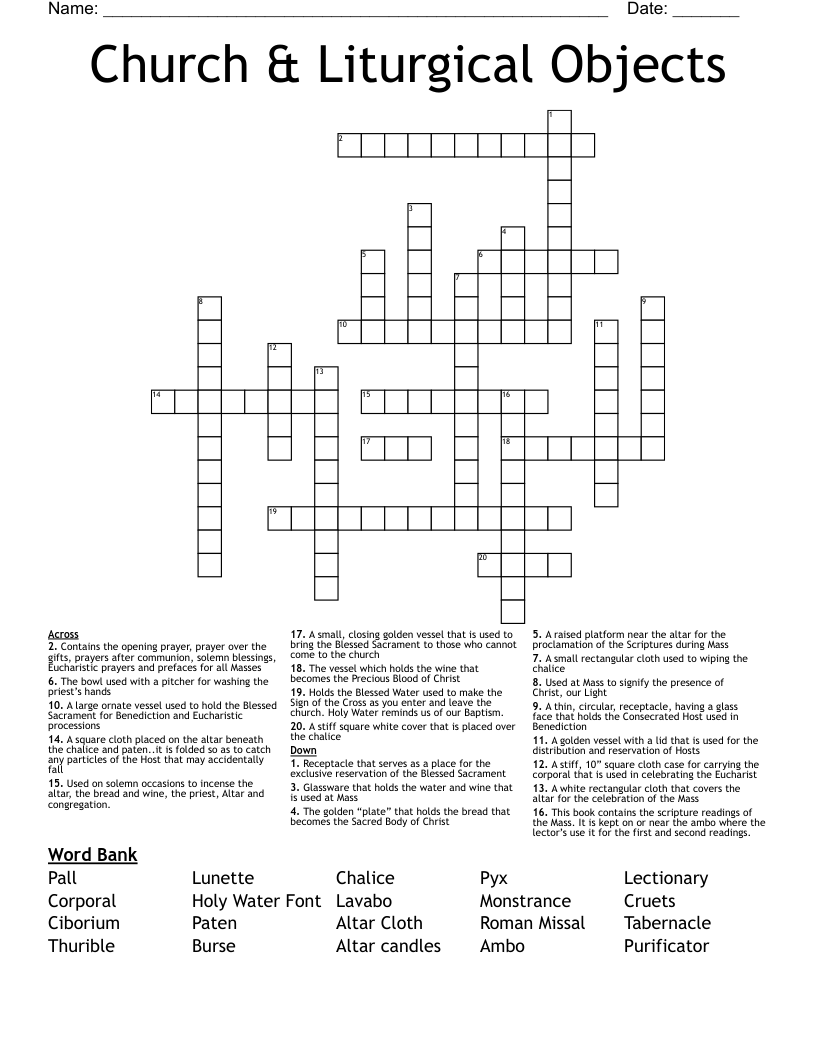 Church & Liturgical Objects Crossword