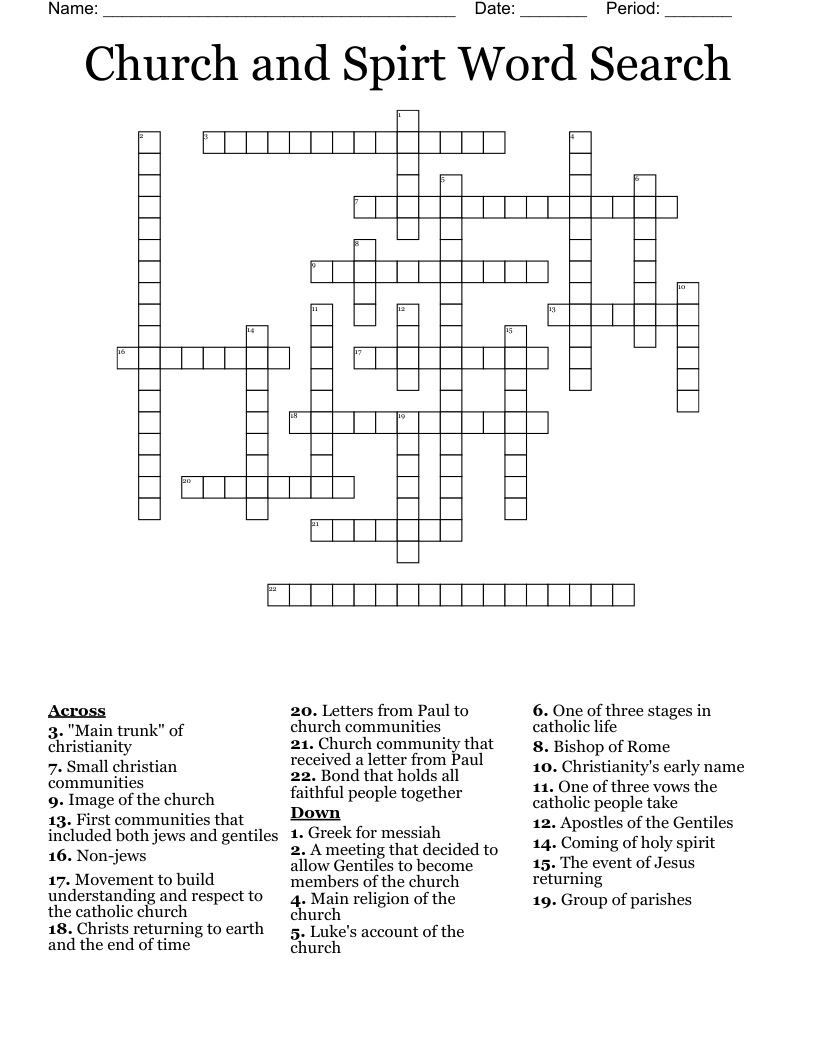 Church and Spirt Word Search Crossword