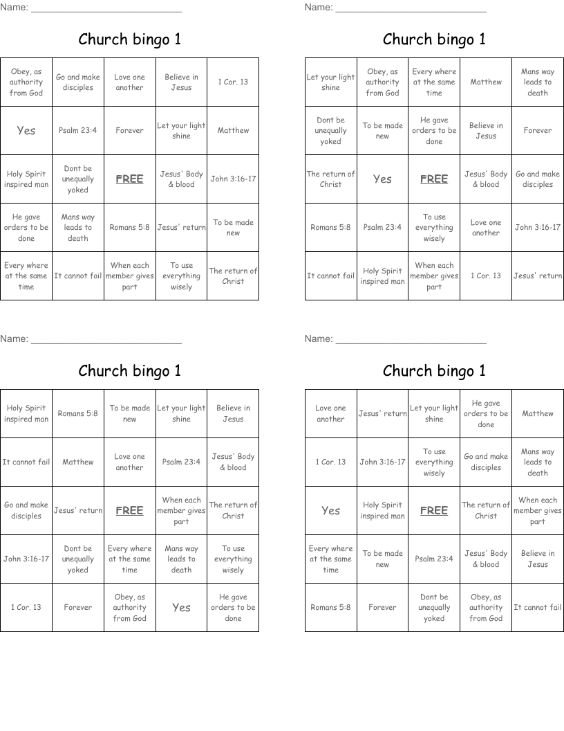 Church bingo 1