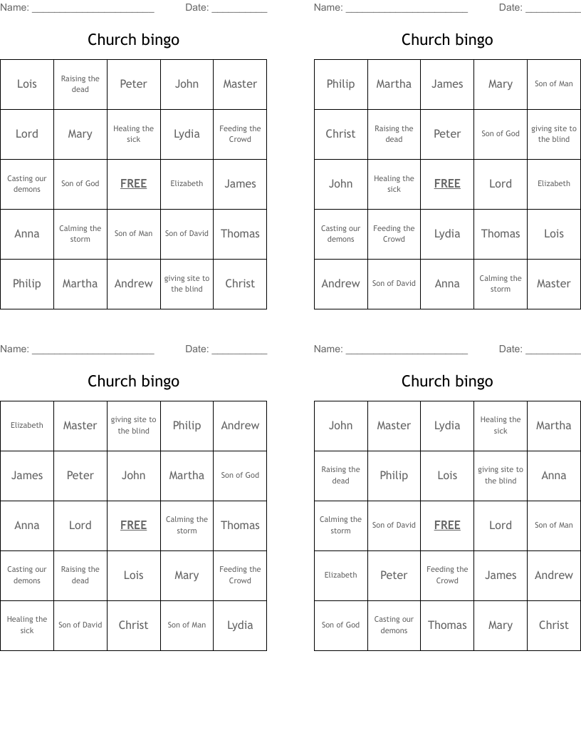 Church bingo