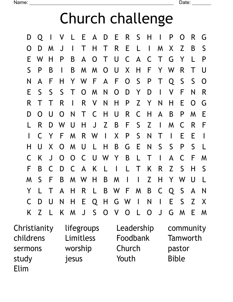 Church challenge  Word Search