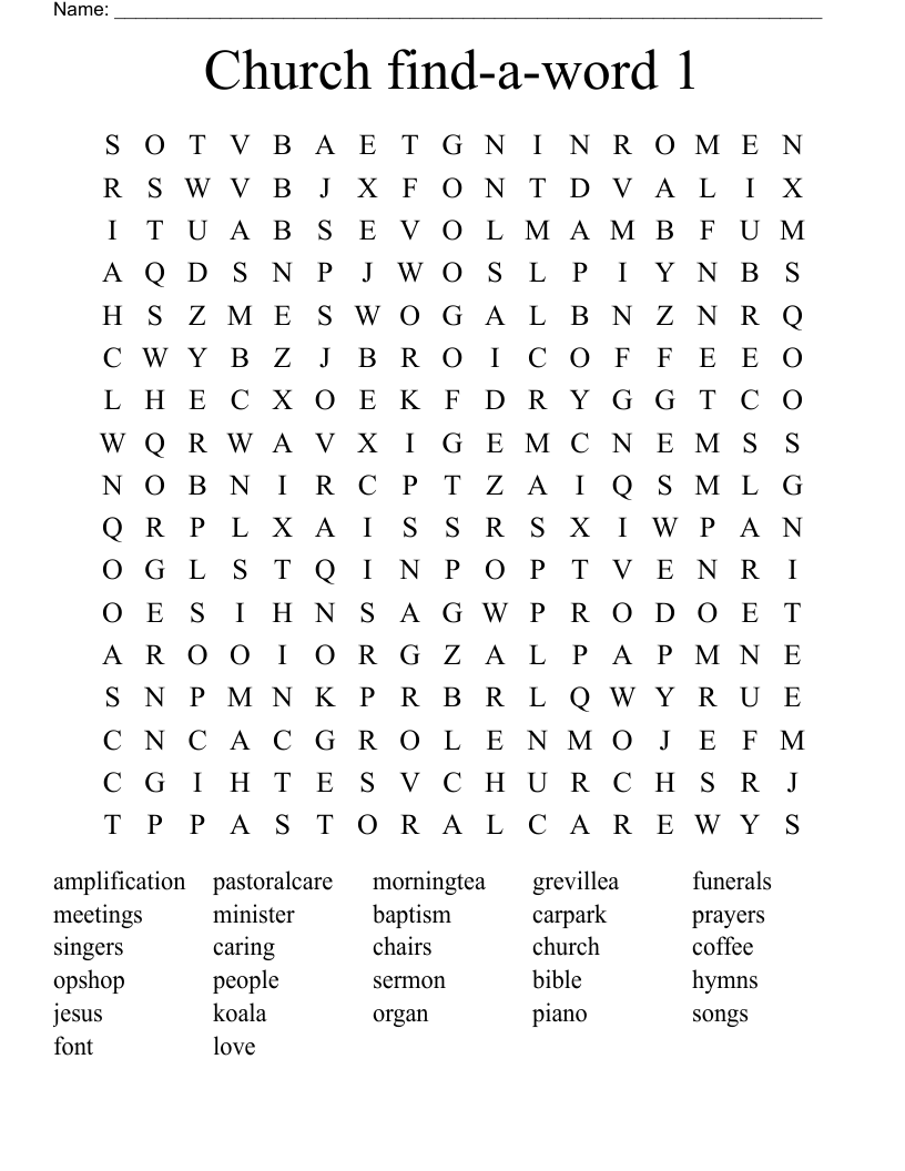 Church find-a-word 1 Word Search
