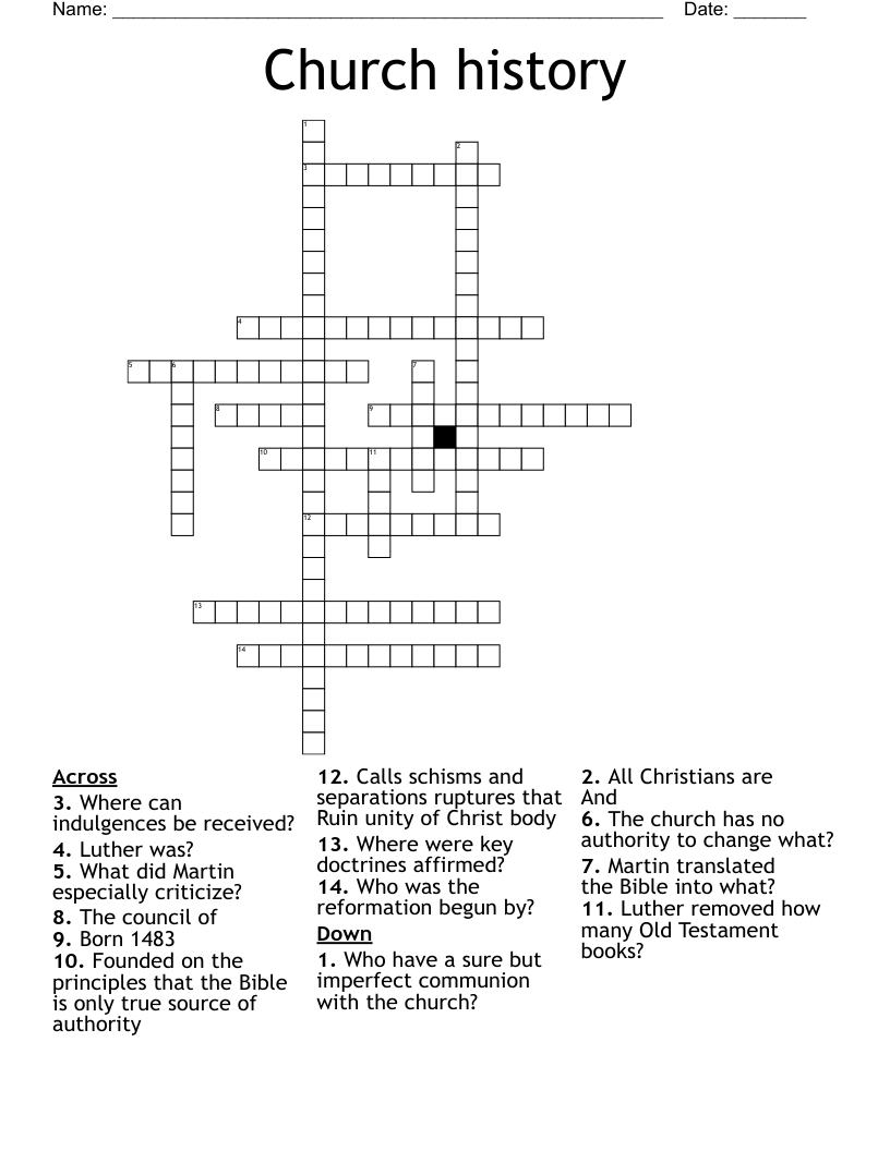 Church history  Crossword