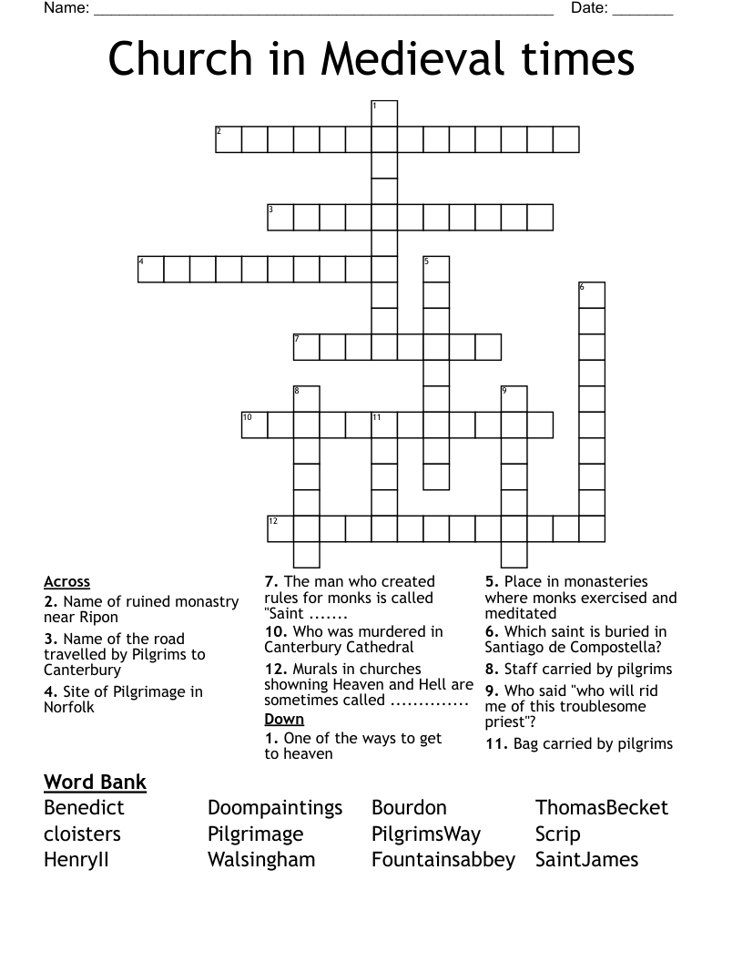Church in Medieval times Crossword