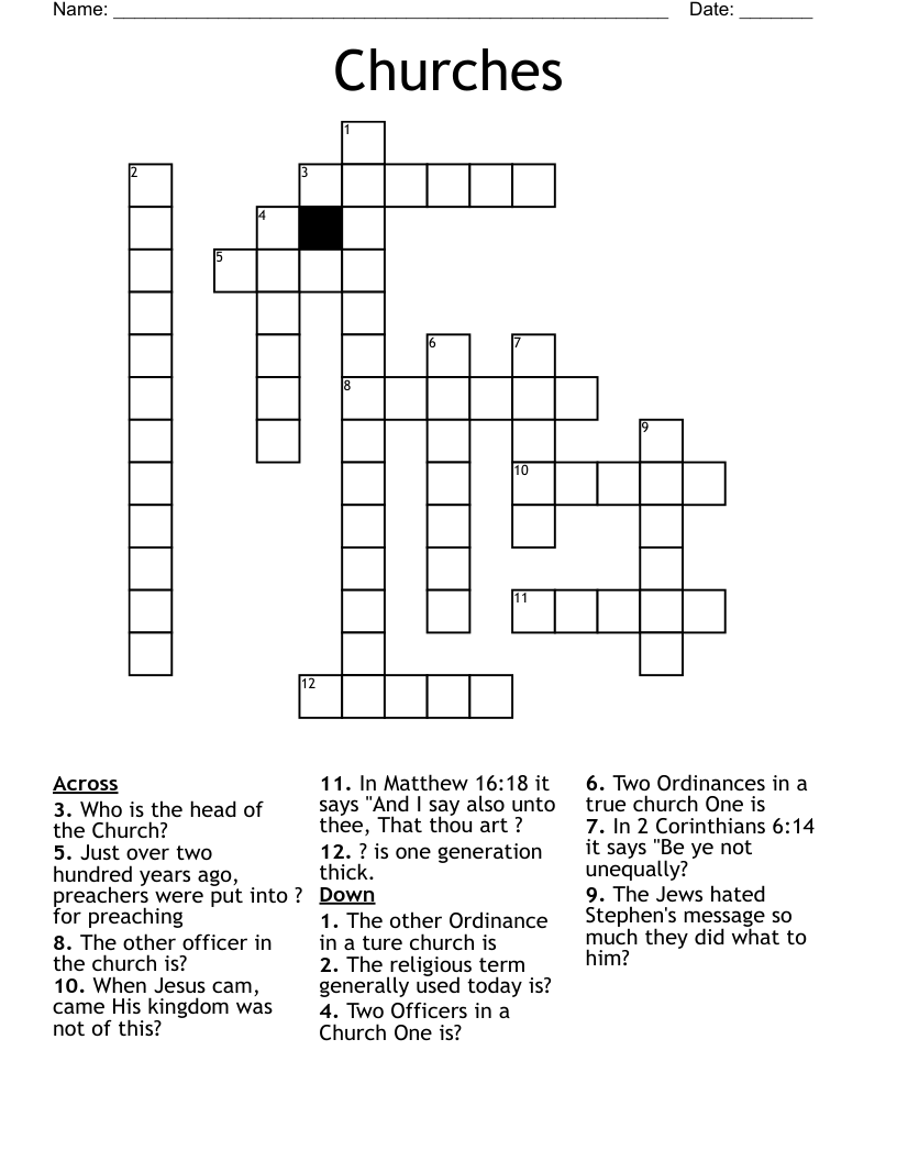 Churches Crossword