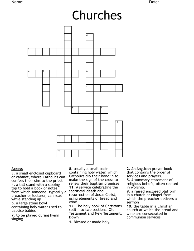 Churches Crossword