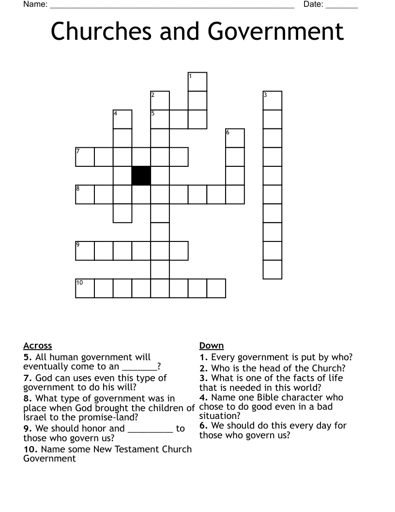 Churches and Government Crossword