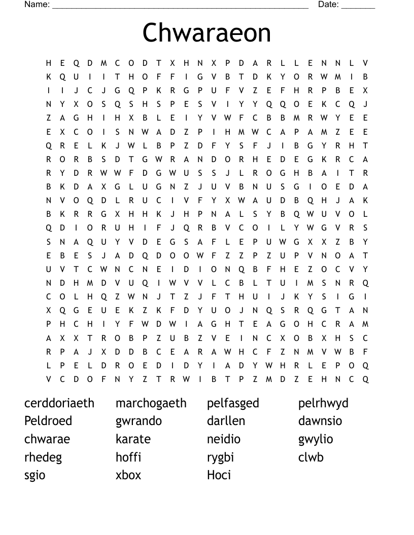 Chwaraeon Word Search