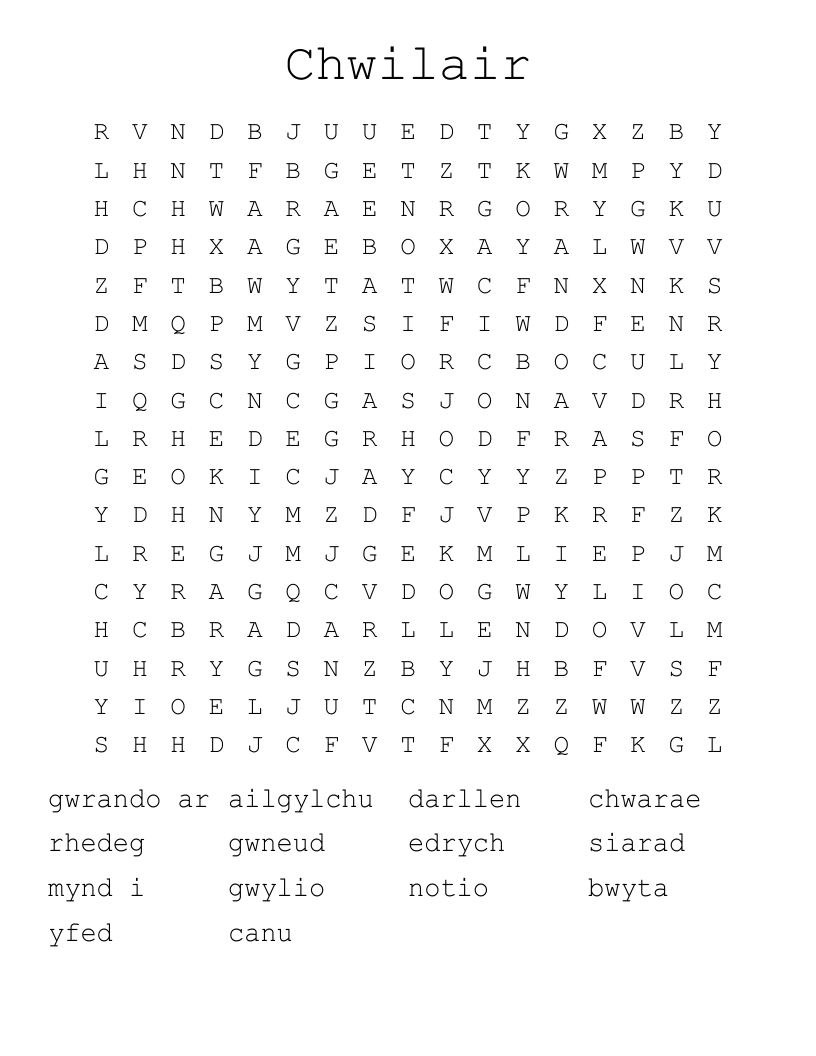 Chwilair Word Search