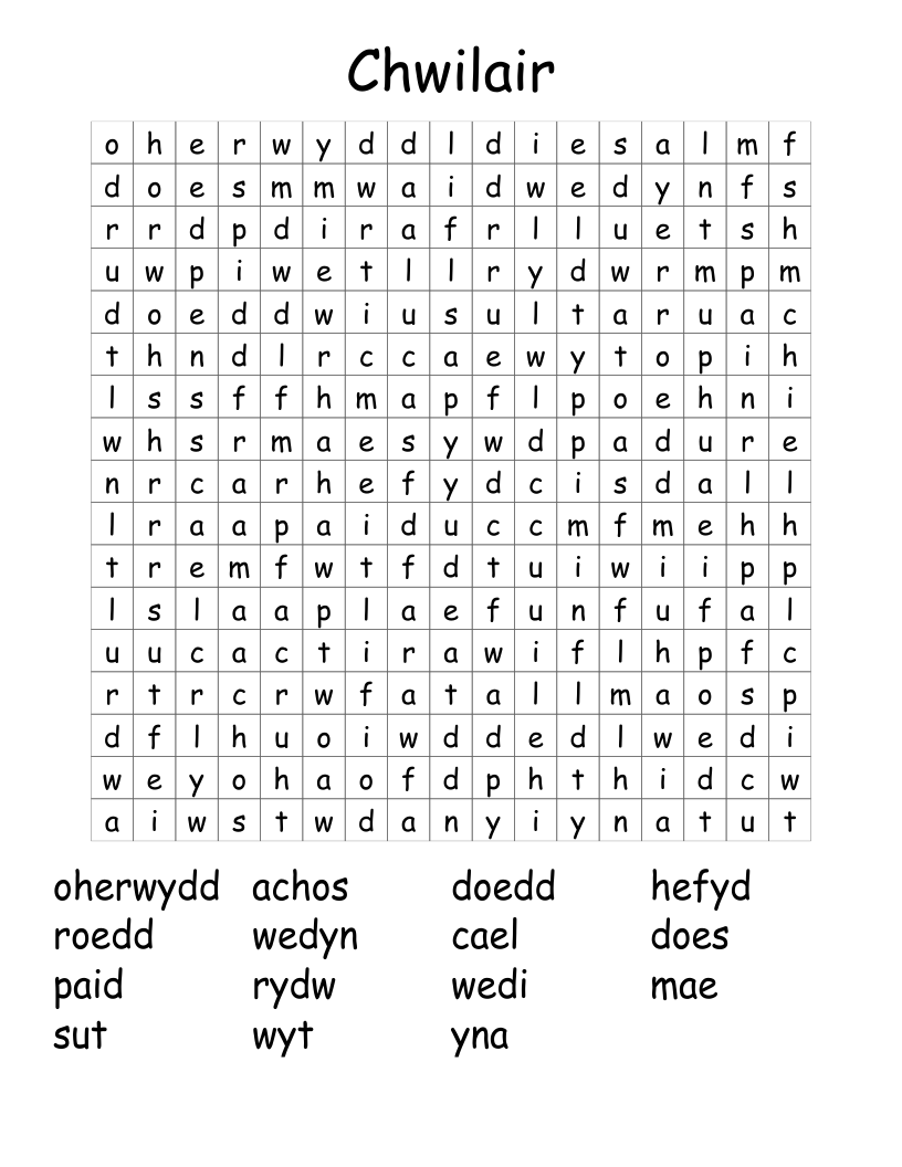 Chwilair Word Search