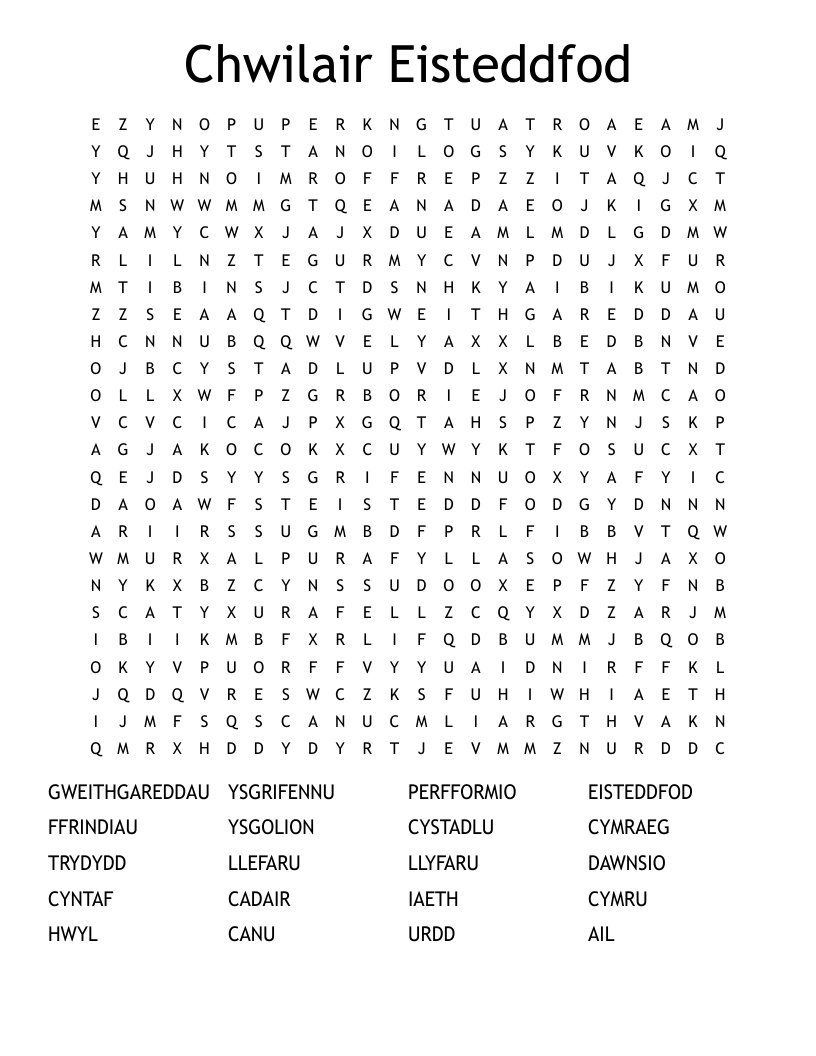Chwilair Eisteddfod Word Search