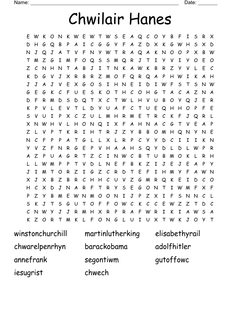 Chwilair Hanes Word Search