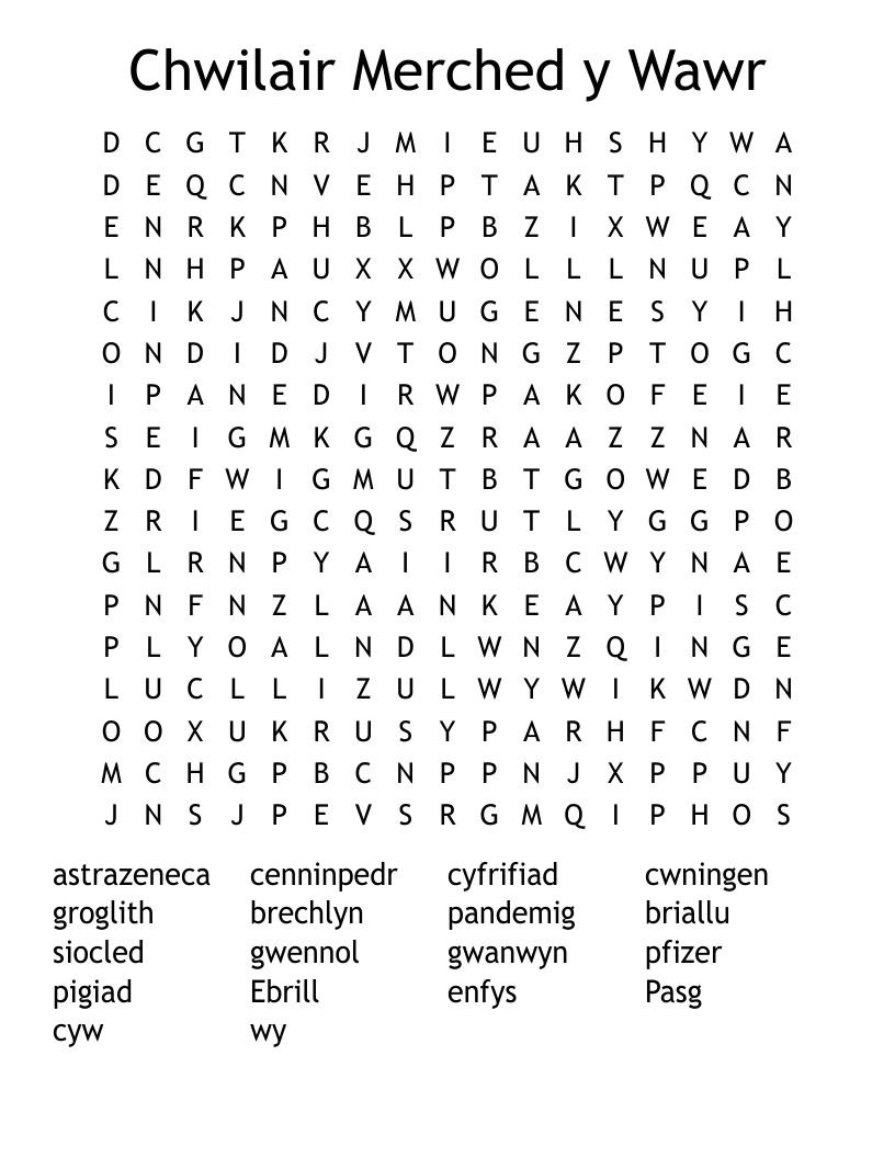 Chwilair Merched y Wawr Word Search