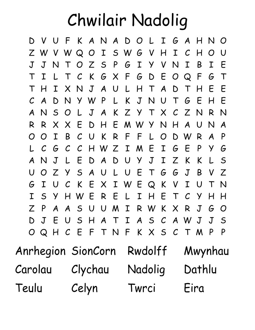 Chwilair Nadolig Word Search