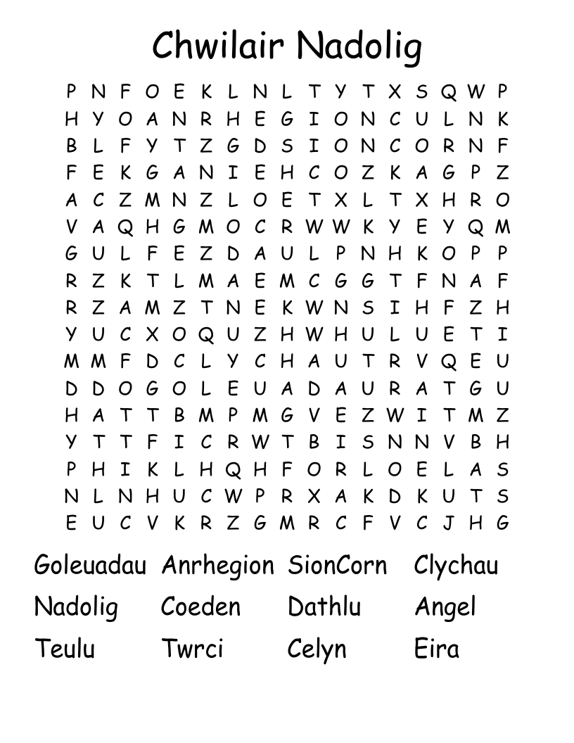 Chwilair Nadolig Word Search