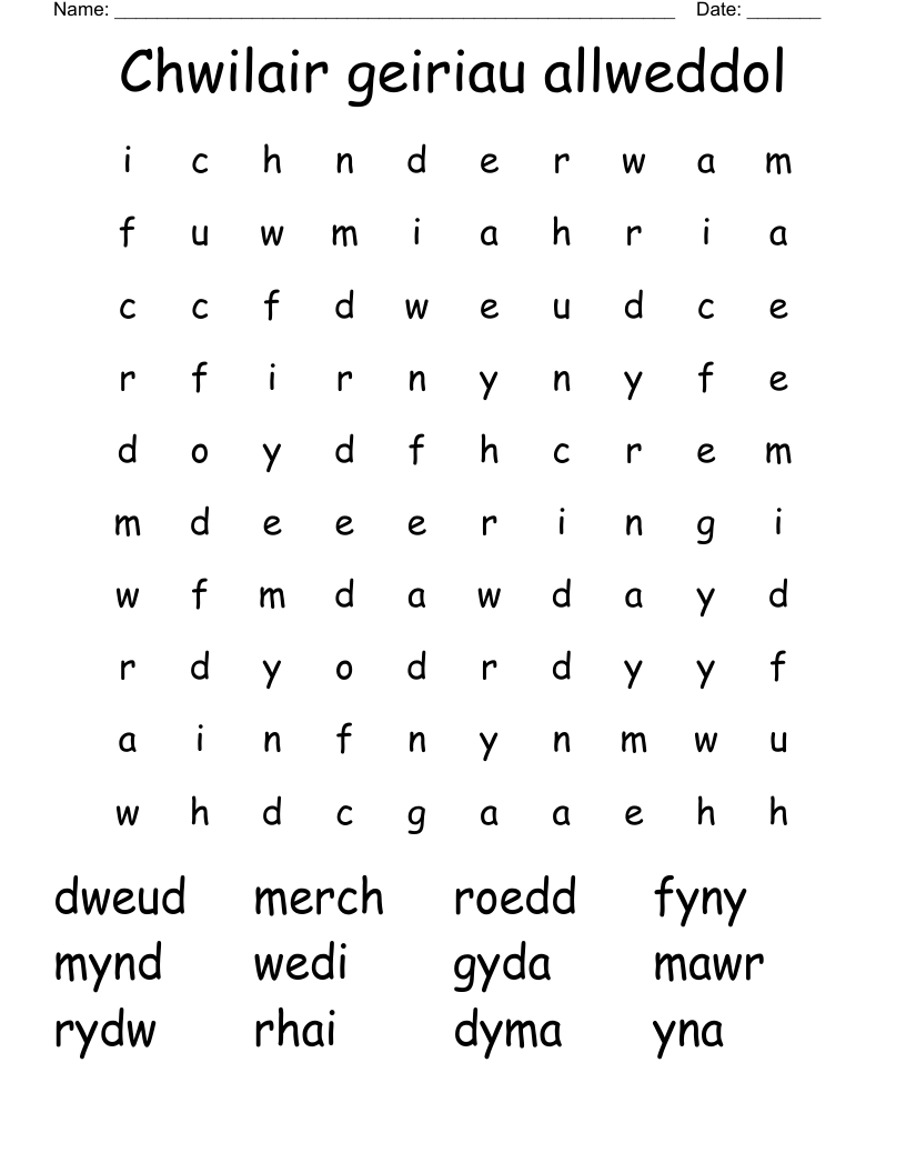 Chwilair geiriau allweddol Word Search