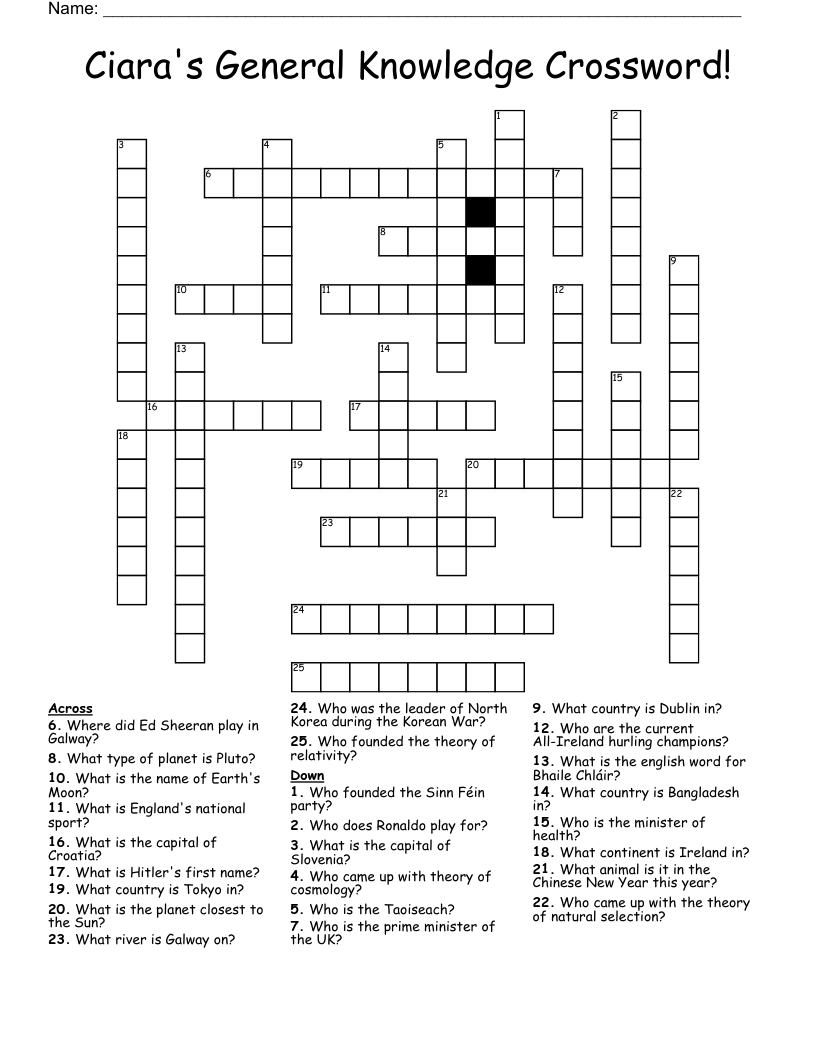 Ciara's General Knowledge Crossword!