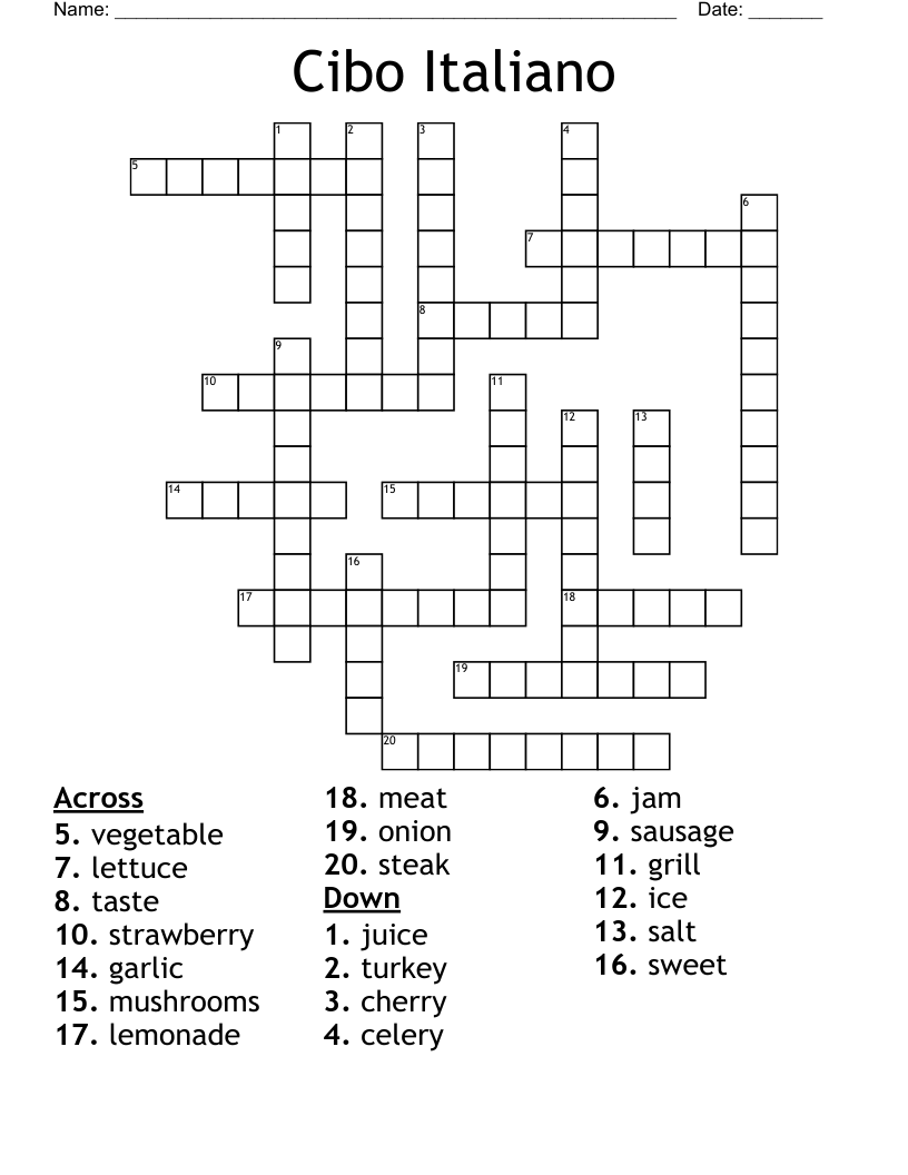 Cibo Italiano Crossword