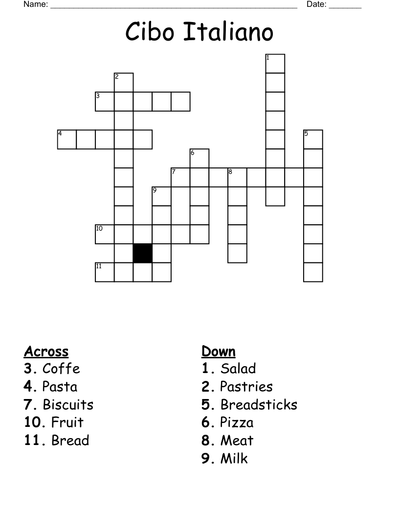 Cibo Italiano Crossword