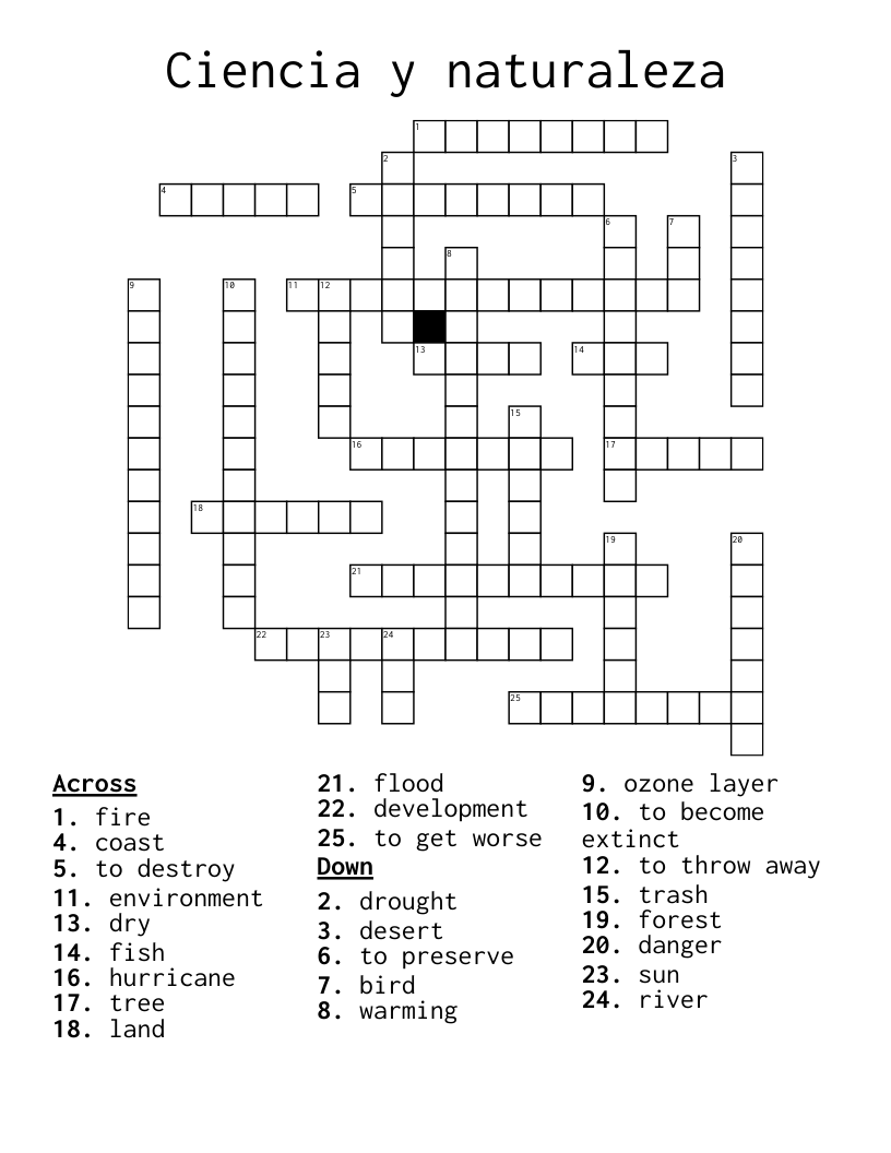 Ciencia y naturaleza Crossword