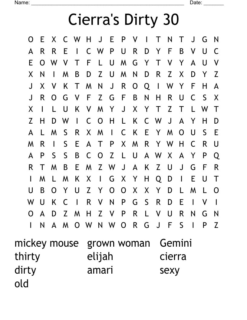 Cierra's Dirty 30 Word Search