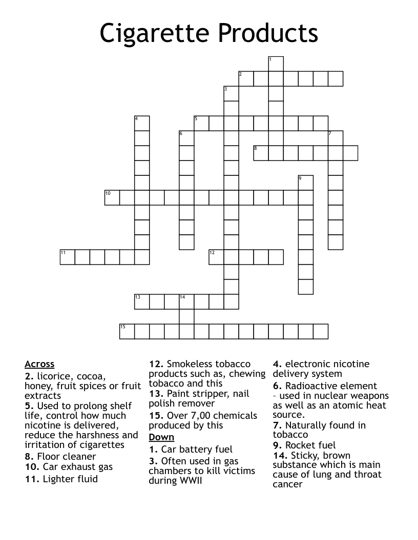 Cigarette Products Crossword