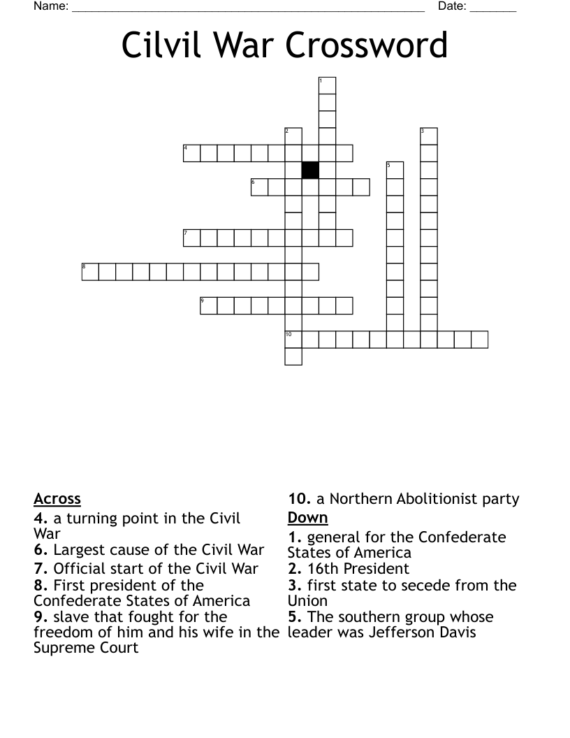 Cilvil War Crossword  