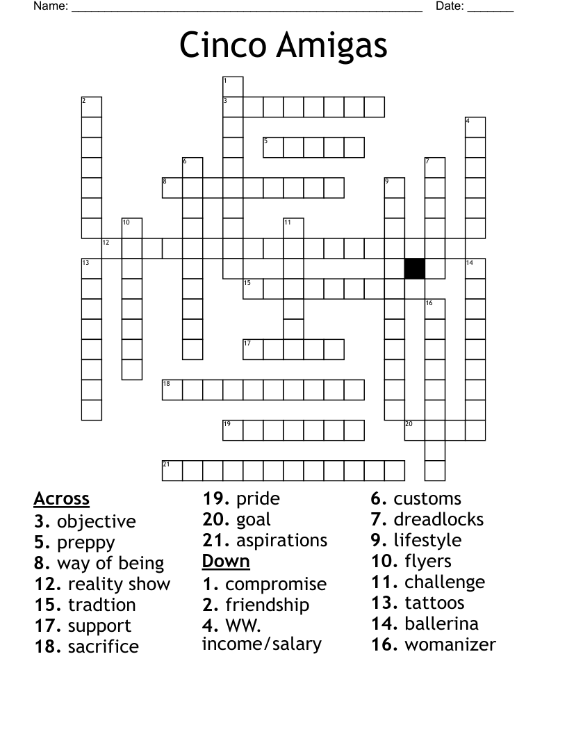 Cinco Amigas Crossword