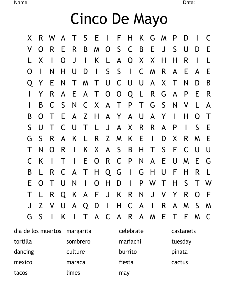 Cinco De Mayo Word Search