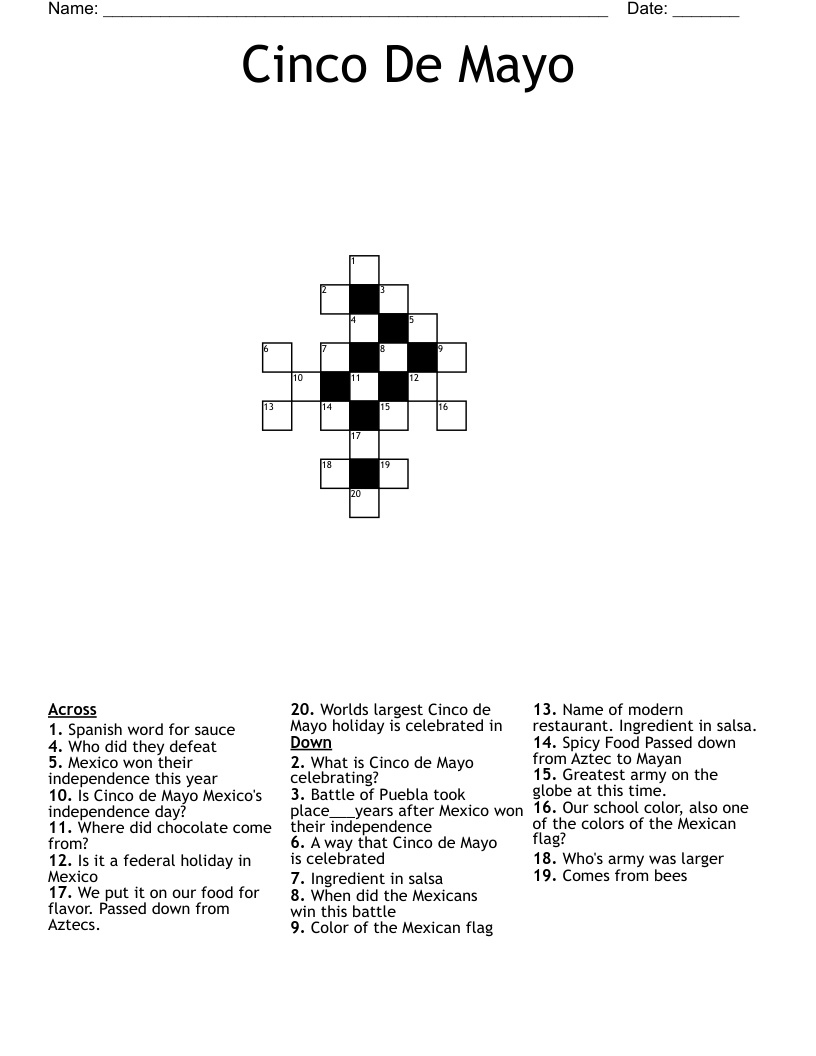 Cinco De Mayo Crossword