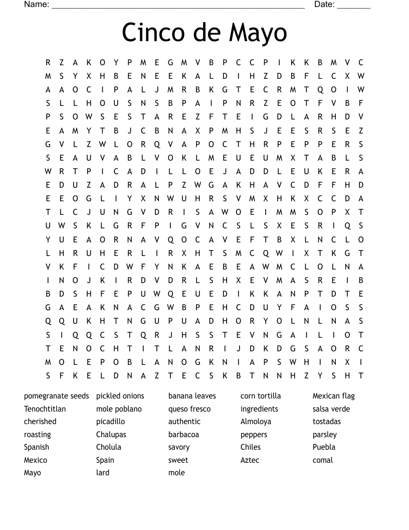 Cinco de Mayo Word Search