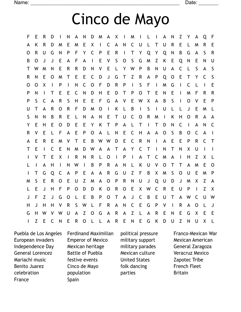Cinco de Mayo Word Search