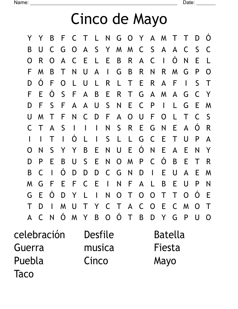 Cinco de Mayo Word Search