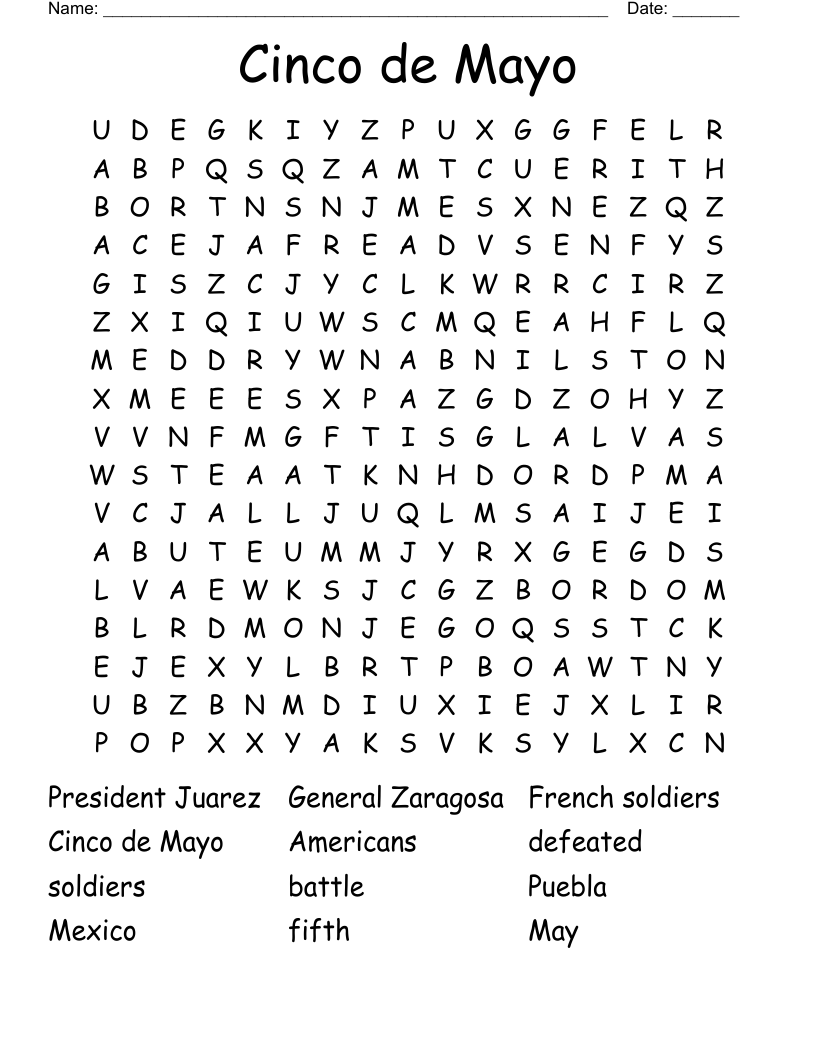 Cinco de Mayo Word Search