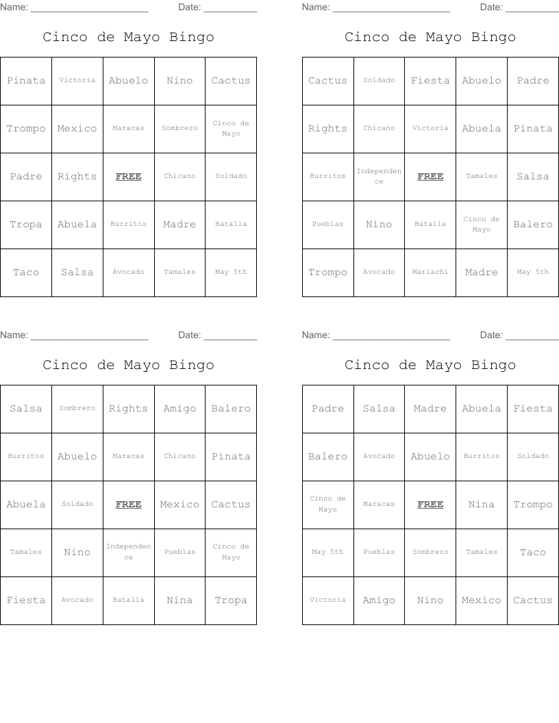 Cinco de Mayo Bingo