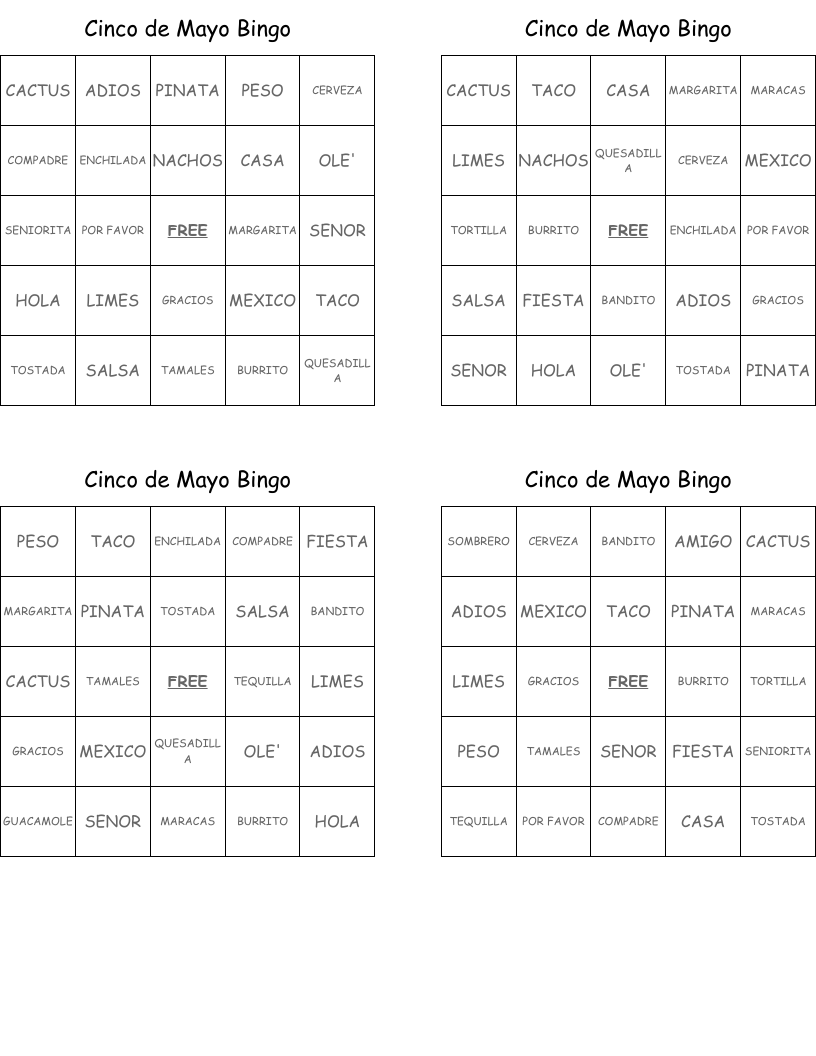 Cinco de Mayo Bingo