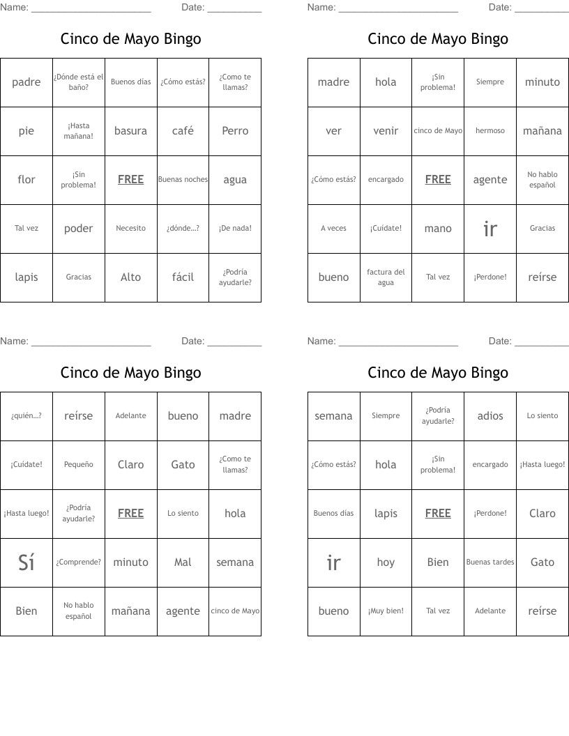 Cinco de Mayo Bingo